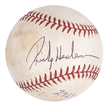 2001 Rickey Henderson Game Used & Signed OML Selig Baseball Used for Career Hit #2969 (MEARS & JSA LOA)